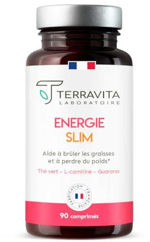 ENERGIE SLIM Femme | Brûleur de Graisse Puissant | Cure 30 Jours | L-Carnitine + Thé Vert + Guarana + Ginkgo | Déstocke et Draine la Cellulite | 90 Comprimés 100% Naturels | Made in France | Terravita