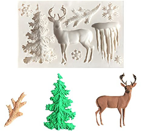 Silikonform mit Weihnachtsmotiv, 1 Stück Elch, Hirsch, Schneeflocke, Weihnachtsbaum, Eiszapfen, Schokolade, Süßigkeiten, Küche, Backwerkzeuge für DIY, Zucker, Fondant, Handwerk, Kuchendekoration