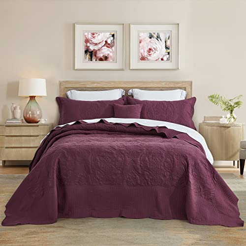 CHIXIN Tagesdecke, Tagesdecke, Steppdecke, volle Größe, leichter Bettbezug, schöne Nähte, 4-teilig, wendbar, wunderschönes Damast-Paisley-Muster (Full, Violett)