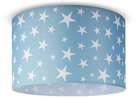 Paco Home Deckenlampe Kinderzimmer Baby Lampenschirm Deckenleuchte Stoff Rund Wolken Himmel Sterne Kinderlampe E27