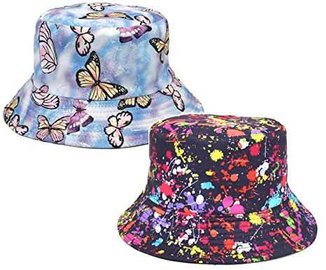 Fischerhut Bucket Hat Sonnenhut Faltbar Outdoor Twin-Dye Bedruckte Fischermütze Männer und Frauen Reisen Modebasinmütze im freien Eimer Hut Outdoor Hut Unisex zum Wandern Camping