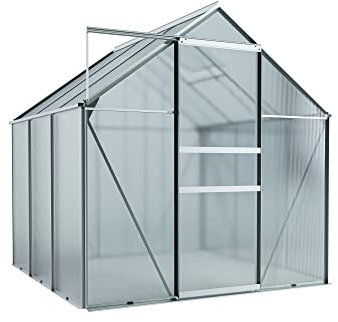 Outgarden Gewächshaus Leilani | Hohlkammerplatte 4 mm | 3,8 m² | Aluminium Eloxiert | B x T x H: 195 x 195 x 124 cm | Mit 1 Dachfenster Silber