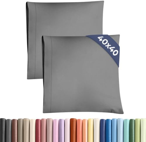Kissenbezüge 40x40 cm Dunkelgrau im 2er-Pack - Weiche Kopfkissenbezüge aus Mikrofaser - Atmungsaktive, Pflegeleichte und knitterfreie Kissenhüllen - Maschinenwaschbar mit Hotelverschluss - Oeko-TEX