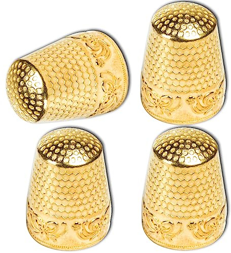 ZESION Fingerhüte, Metall-Fingerhüte, Fingerhüte, Fingerschutz, Quilten, Bastelzubehör für Stricken, Handarbeiten, DIY-Werkzeuge, Gold, 4 Stück