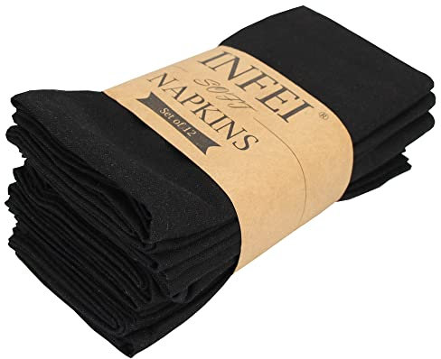 INFEI weich Polyester -Leinen gemischt Abendessen Cloth Servietten, 12 Stück (40 x 40 cm), für Veranstaltungen und den Heimgebrauch (Schwarz)