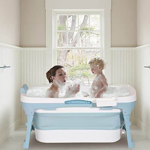 Tubiaz Badewanne Erwachsene Größe L, 118x60x50cm Faltbare klappbare mobile Badewanne mit Abdeckung Klappbadewanne Erwachsener foldable bathtub mit Korb für Badezimmer, Dusche und Balkon
