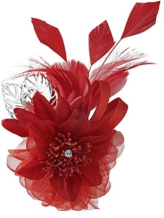 Surakey Broche Fleur en Organza Et Plume Broche Corsage Épingle à Cheveux Florale Pince à Cheveux en Tissu Tenue de Soirée Robe Coiffure Broche Accessoires pour Cheveux Mariage Vêtements Décor