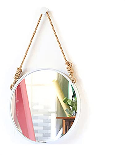 Specchio sospeso rotondo con corda di canapa appesa|Specchio cosmetico da parete per bagno| Specchio cosmetico circolare| Specchio decorativo nordico in ferro battuto