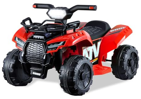 Hanstore 6V Kids Electric Quad Bike, Kids Electric Ride on Car, Toddlers Quad Bike ATV Toy with Headlights, Music, Horn for Ages 18-36 Months(Red)