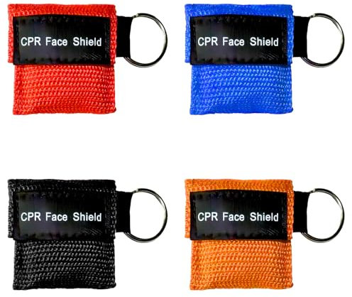 RTRTGS 4 Stück Beatmungsmaske,CPR Maske Schlüsselanhänger mit Karabiner, Beatmungstuch mit Rückschlagventil Atmen Barriere,CPR,Taschenmaske für Erste Hilfe oder AED Training