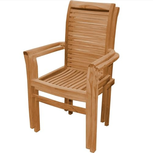 Teako Design Teak Stapelstuhl Cosenza - 2 Stück, Gartenstuhl FLEGT-lizenziert, Robuster Armlehnstuhl, Wetterbeständiger Holzstuhl, Gartenmöbel, Outdoor-Möbel (95 cm)
