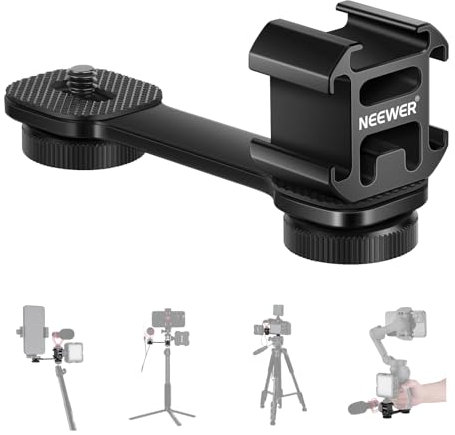 NEEWER PT-3 Triple Cold Shoe Mount with Extension Bar Set with 1/4” Screw, Microphone Mount Compatible with DJI Ronin Osmo Mobile Zhiyun Smooth 4 Feiyu AK2000 Gimbal Stabilizer Tripod Monopod