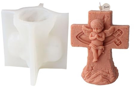 JS MOLD Engel Gießform Kerzen Silikonform,DIY 3D Engel Form Seife Form Silikon Form,Kreuz Engel Silikonform for Kerzen, Kuchen Pralinen Fondant Backfo (01#)