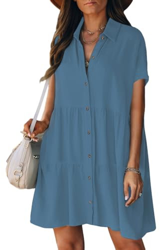 Bsubseach Beach Cover Ups for Women Button Down Dress for Swimwear Casual Swimsuit Shirt Haze Blue S