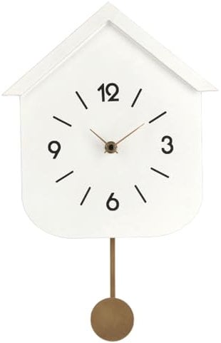 Decor Space Orologio da parete Home con pendolo in acciaio a batteria 24x5,5x37,5 h cm (bianco)
