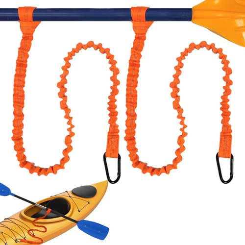 gaoduanluoluo 2 Pièces Pagaie de Kayak Corde de Sécurité, 1,5 m Canoë Laisse Paddle Élastique avec Mousqueton pour Bateau, Surf, Accessoires de Pagaie de Kayak (Orange)