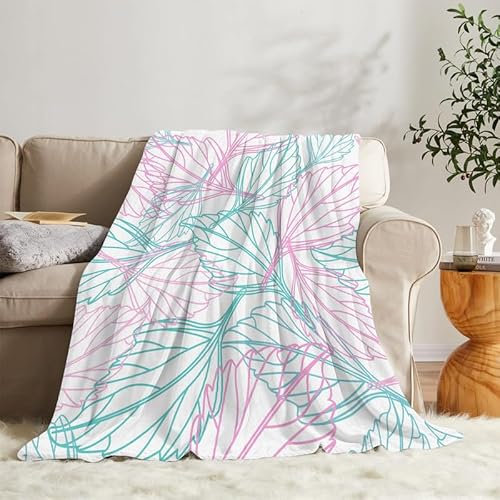 Flanell Kuscheldecke Blatt 130x150 Kinder, Anlage Sofa Decke Weiche mit Motiv, Microfaser Fleecedecke Klein Plaid Decke Wohnzimmer Couch