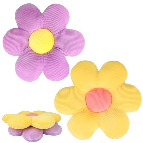 QKURT 2 Stück Blumen-Kissen,40cm blumenkissen,Blume Bodenkissen Sitzkissen,Niedliche Blume Kissen,blumenförmige Wurfkissen,Flauschig weiches Blütenblatt-Kissen für Zuhause Sofa Auto(Violett)