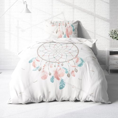 Träumschön Premium Bettwäsche 135x200 + 80x80 cm - Traumfänger Design Hell - Sommer Bettwäsche aus Baumwolle – Weich, Atmungsaktiv & Hautfreundlich - bügelfrei