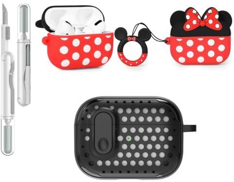 LEWOTE Funda protectora 3 en 1 compatible con Apple Airpods Pro (2ª/1ª generación) con kit de limpieza y llavero (Minnie)