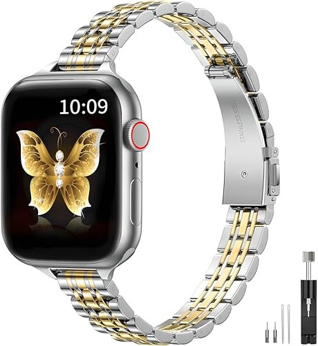 Metall Armband Kompatibel Mit Apple Watch 38mm-49mm, Damen Herren Mode Schlank Edelstahl für iWatch Ultra/Ultra 2, SE, Serie 10 9 8 7 6 5 4 3 2 1