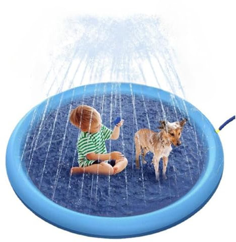 Splash Pad, 100cm Tapete de Juegos de Agua, Almohadilla Aspersor para Salpicar, Almohadilla de Rociadores, Juegos de Jardín de Verano Piscina Tapete Acuático para Niño, Adulto, Mascota (Azul, ∅100cm)