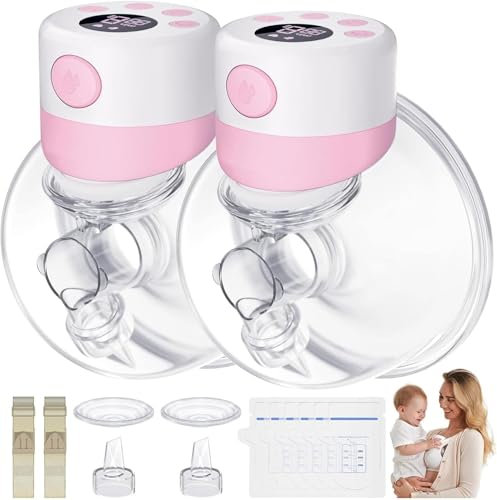 Lillo Breast Pump Hands Free, Electric Leak-Proof Pumps Wearable Portable,Low Noise &Painless Breastfeeding Milk Pumps, BPA Free (Pink*2)