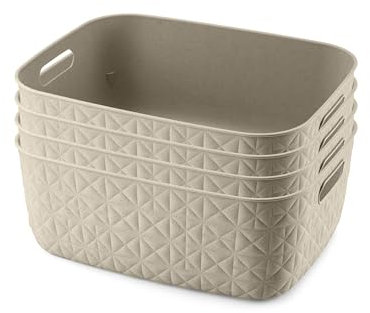 CURVER Softex 4x 12.5L Storage Baskets, 100 percent Recycled Material, Lightweight, For Bathroom, Living Room, Kitchen, Chalk White