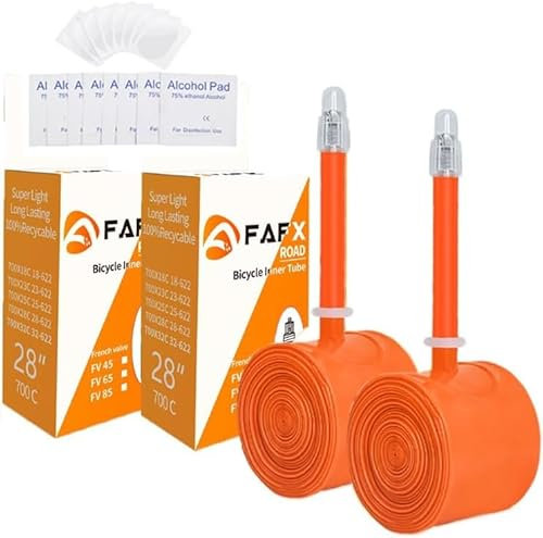 Yexati 2er-Pack Fahrradschläuche für 700 x 18/23/25/28/30/32c,Rennrad-Innenschläuche mit 80 mm Ventil, langlebige Fahrradreifenschläuche für Mountainbike,Plus 8 x klebstofffreie TPU-Reifenflicken.