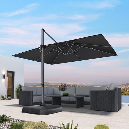 PURPLE LEAF Sonnenschirm Rechteckig 300 × 400 cm Groß mit Windvent, Schwarz | Großzügiger Schattenbereich, Mehr Schatten, Neigen & Drehen, Flexibel Verstellbar, 240g/m² Polyester, UV 50+ & Lichtbeständig