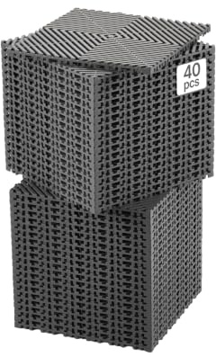 VEVOR Interlocking Drainage Mat, 12” x 12” Modular Interlocking Cushion, 40 Pcs Splicing Drainage Mats, Non-Slip Gray PP Drainage Floor Tile and Shower Mat, for Garage, Garden, Kitchen & Outdoor