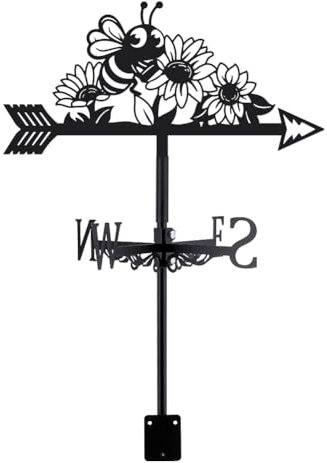 SUPERDANT Wetterhahn In Bienenform Wetterfahne In Bienen Und Blumenform Wetterfahnen Aus Schwarzem Metall Weather Vane Tierform Gartendekoration Für Bauernhaus Garten Außenbereich Hof Dach Schuppen