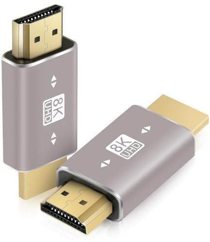 AXFEE 2 Piezas Adaptador HDMI Macho a HDMI Macho, HDMI Adaptador en Soporte 8K/4K@120Hz UHD, Alargador hdmi para Laptops, Tablets, Camcorders, Monitors and TV, Gris Plata