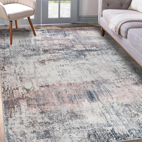 Homcomodar Abstrakter Teppich Wohnzimmer 122x170cm Waschbar Teppich Schlafzimmer Moderne Kurzflor Teppiche für Wohnzimmer Kinderzimmer Esszimmer(Blau)
