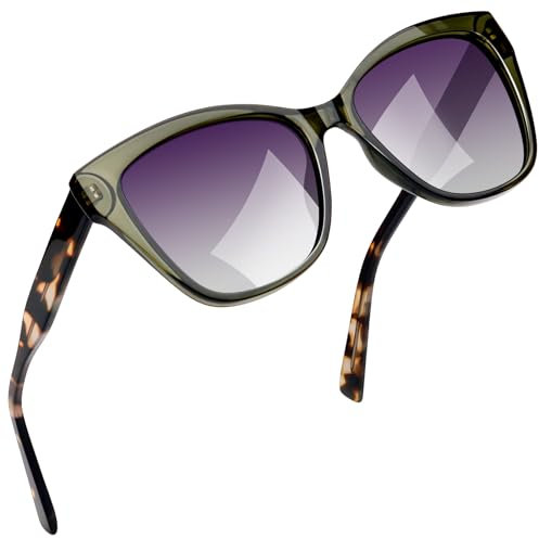 Joopin Acetat Polarisierte Sonnenbrille Damen Trendy Cateye UV400-Schutz TR90 Cosplay Katzenauge Chunky Party Brille zum Fahren und Reisen (Grüner Leopard)