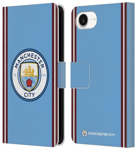 Head Case Designs Officially Licensed Manchester City Man City FC Home 2022/23 Badge Kit Leather Wallet Case Compatible With Apple iPhone 16e / iPhone 17e