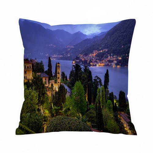 ERRTU Kissenbezug 50x50 cm,Lago di Como (Comer See) Moltrasio,Dekokissen Kissenbezüge Deko Kissen Bezug Wohnzimmer Zierkissen für Sofa Stuhl Bett Garten