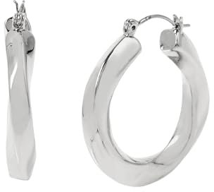 Steve Madden gewebte Twist-Creolen für Frauen, stylischer und leichter Schmuck, versilbert, mittelgroße Creolen