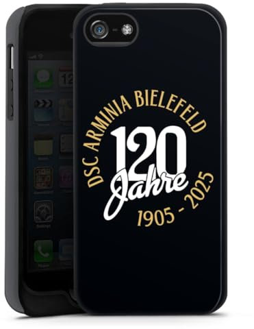 Panzer Handyhülle kompatibel mit Apple iPhone 5s robuste Outdoor Hülle Schutzhülle glänzend Arminia Bielefeld 120 Jahre Offizielles Lizenzprodukt