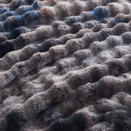 EMME Bubble Plüsch Bettwäsche 135x200,Tie Dye Grau | Winterbettwäsche aus Kaninchenfell-Imitat Warme Bettbezug mit Reißverschluss und 1 Kissenbezug 80x80cm ideal für kalte Nächte