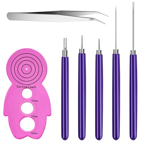 Orivin 7-teiliges Papier-Quilling-Werkzeugset, multifunktionales Schlitznadelstift-Set, inkl. 5 Curling-Quilling-Nadelstiften, 1 Curling-Coach und 1 Pinzette