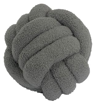 Dekoratives Knotenkissen, ca. 25 cm, trendiger Teddy Bouclé Stoff, Handgefüllt, 4 Farben, Sofakissen, Dekoration für Wohnzimmer und Schlafzimmer, ausgefallene Kissen (Grau)