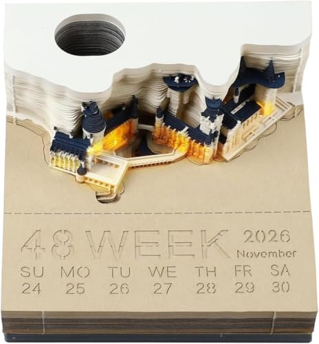 3D-Notizblock, Schreibtischkalender mit Lichtern, 2026 Tischkalender-Notizblock, Kreativer Tischkalender, Notizen Papierskulptur