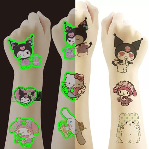 80pcs Sanrio Temporary Tattoo,Kurommi Melody Birthday Party Supplies,Birthday Decorations Party Game Activities Reward Gifts(4 Sheets gift packaged including 2 Sheets Luminous)
