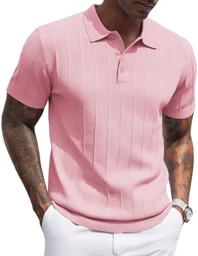 COOFANDY Polo Uomo Manica Corta Estate Casual Vacanza Bottone Maglia Stretch Golf T-Shirt