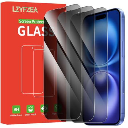 LZYFZEA 3-Pack Privacy Screen Protector for iPhone 16，Anti-Spy Tempered Glass Film,HD Clear,Anti-Scratch,Case Friendly