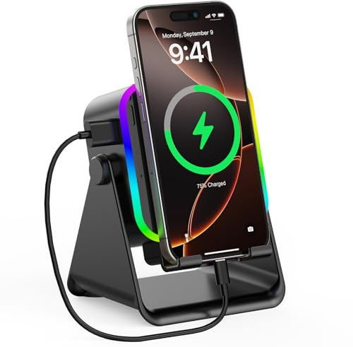 Wireless Induction Audio Bluetooth Speaker, 4-in-1 Design with RGB, Anti-Slip Base for 4-13 Phones, Bluetooth 5.3, Instant Play, Perfect Tech Gift (Square - Black)