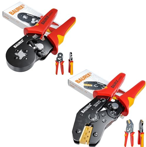 BAURIX® Crimpzangen Set – PERSEUS Aderendhülsenzange 0,25–10 mm² & KAIRON Crimpzange für Flachsteckhülsen 0,5–2,5 mm² – Elektriker Werkzeug für Elektroinstallation & DIY