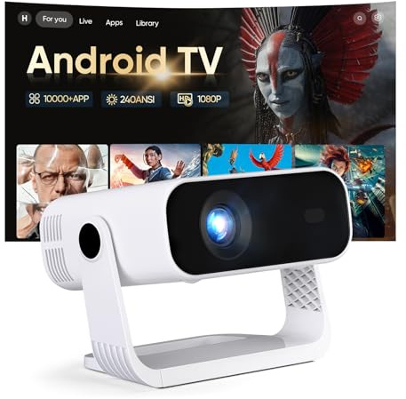 2026 Último proyector inteligente Android 14, Proyector Portátil 1080p soporte 4K, WiFi 6 Bluetooth 5.2, 240 ANSI, Corrección Trapezoidal Automática, Enfoque Eléctrico, para Android, iOS, HDMI, Laptop