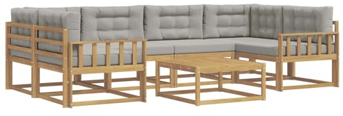 vidaXL Outdoor-Sofagarnitur mit Kissen 5 pcs Weiß und Hellgrau, Moderner Gartensofa, Outdoor-Sitzgruppe für Patio-Relax, Lounge-Set aus Akazie, ideal für Pool und Garten